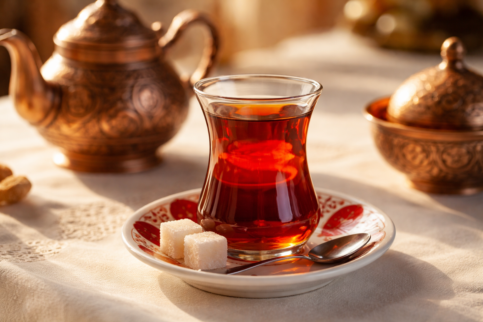 İnce belli bardakta demlenmiş Türk çayı