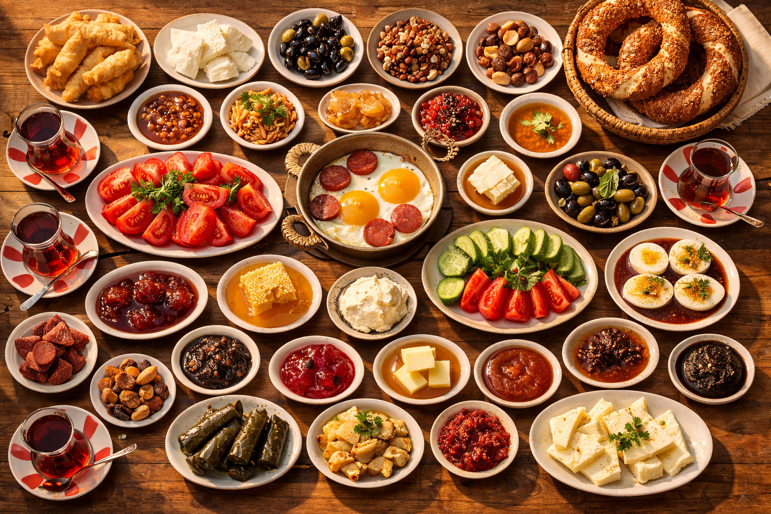 Zengin bir Türk kahvaltı sofrası