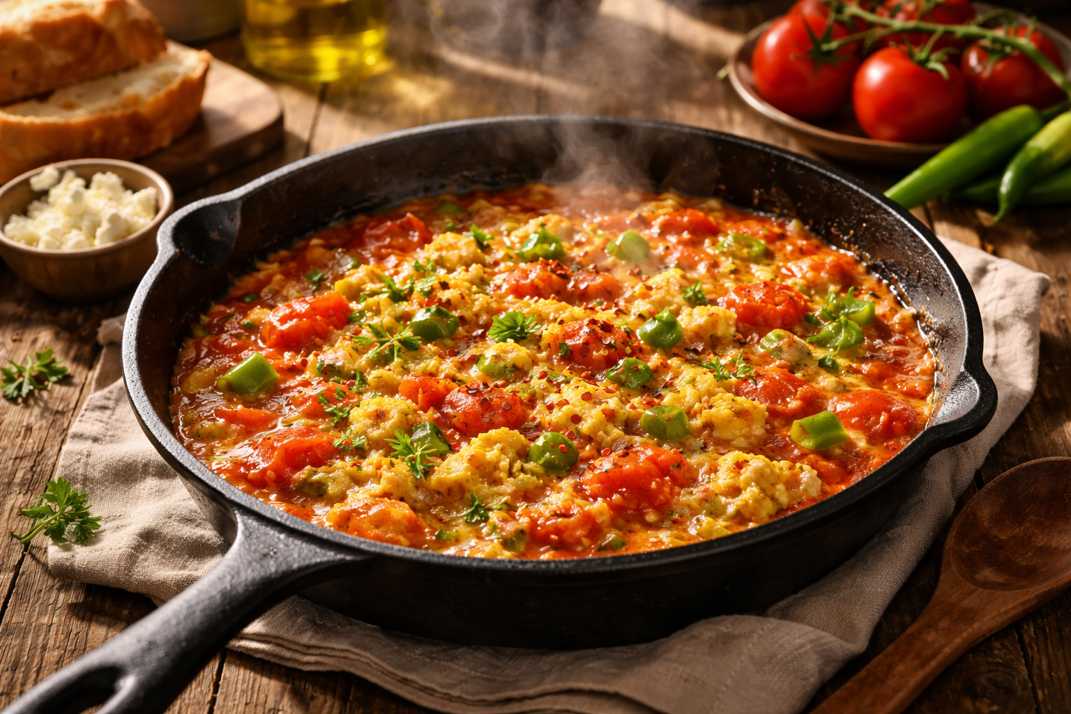 Taze domates ve biberle hazırlanmış menemen