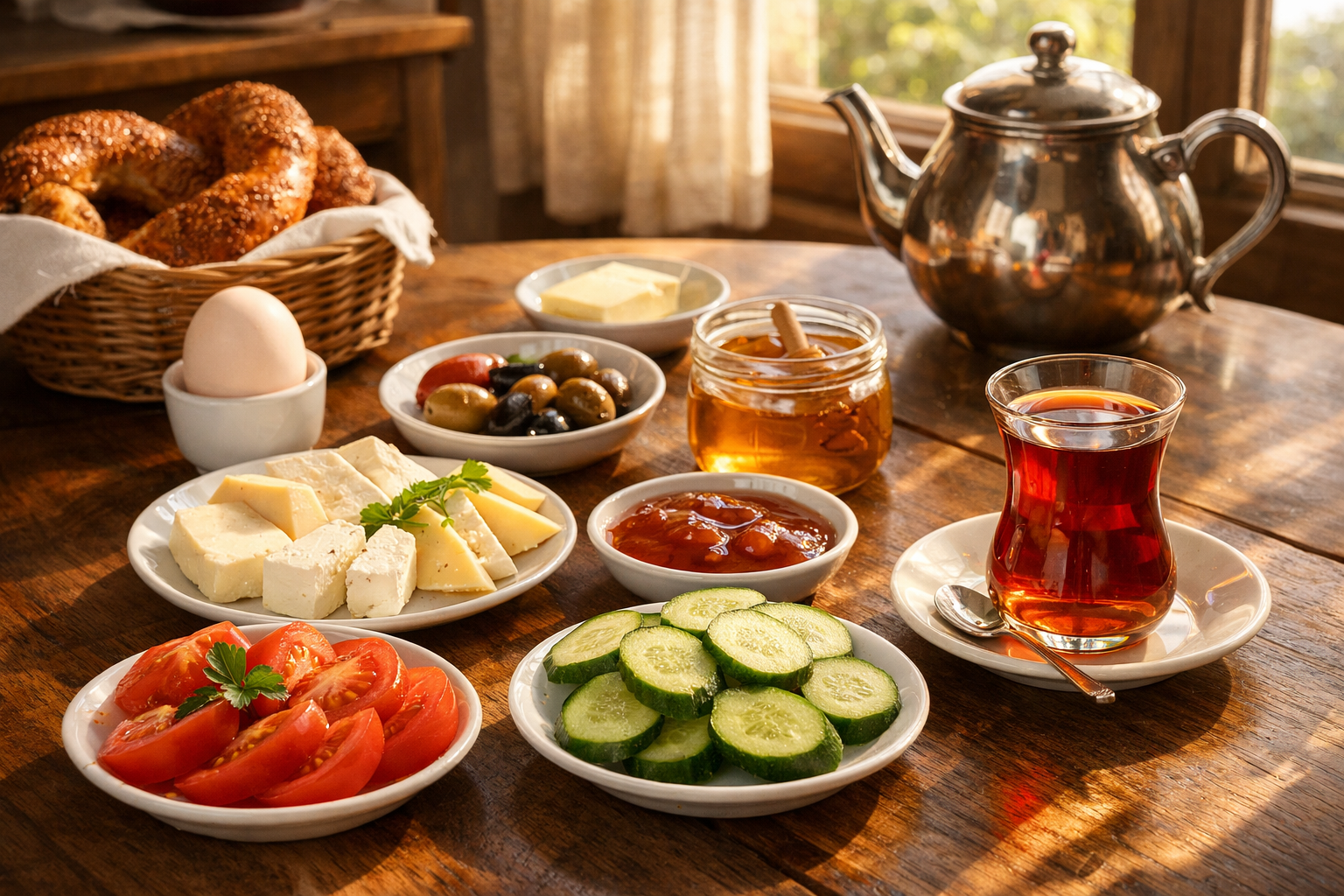 Düzenlenmiş geleneksel kahvaltı sofrası